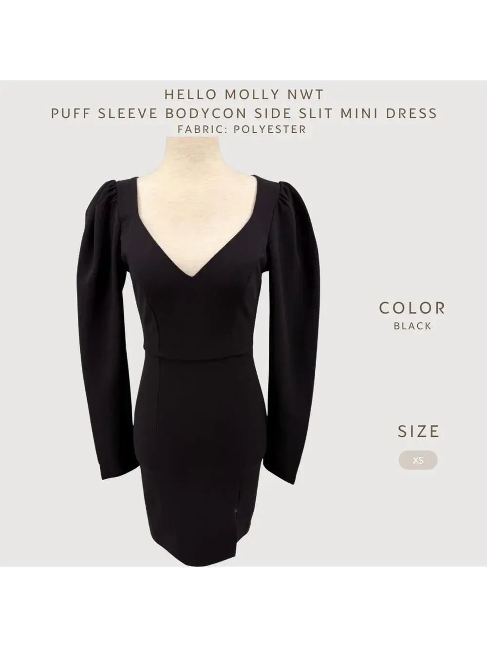 Hello Molly Puff Sleeve Bodycon Mini Dress Black XS